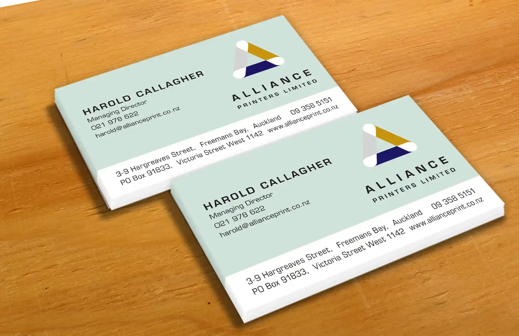 Generic business cards on a table