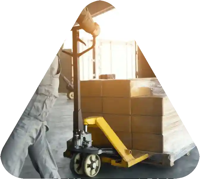 trolley with palette containing boxes of printed items